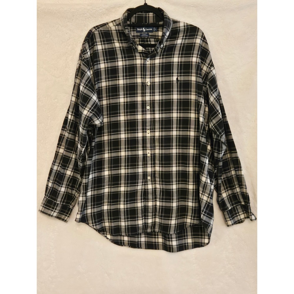 Polo Ralph Lauren Blake Shirt Mens Large Black White Plaid Cotton‎ Button Down